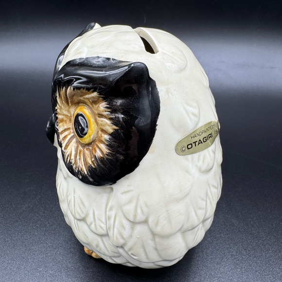 1979 Otagiri Owl Coin Bank Figurine - Black and Gold Highlights, Hand Painted - Picture 3 of 10